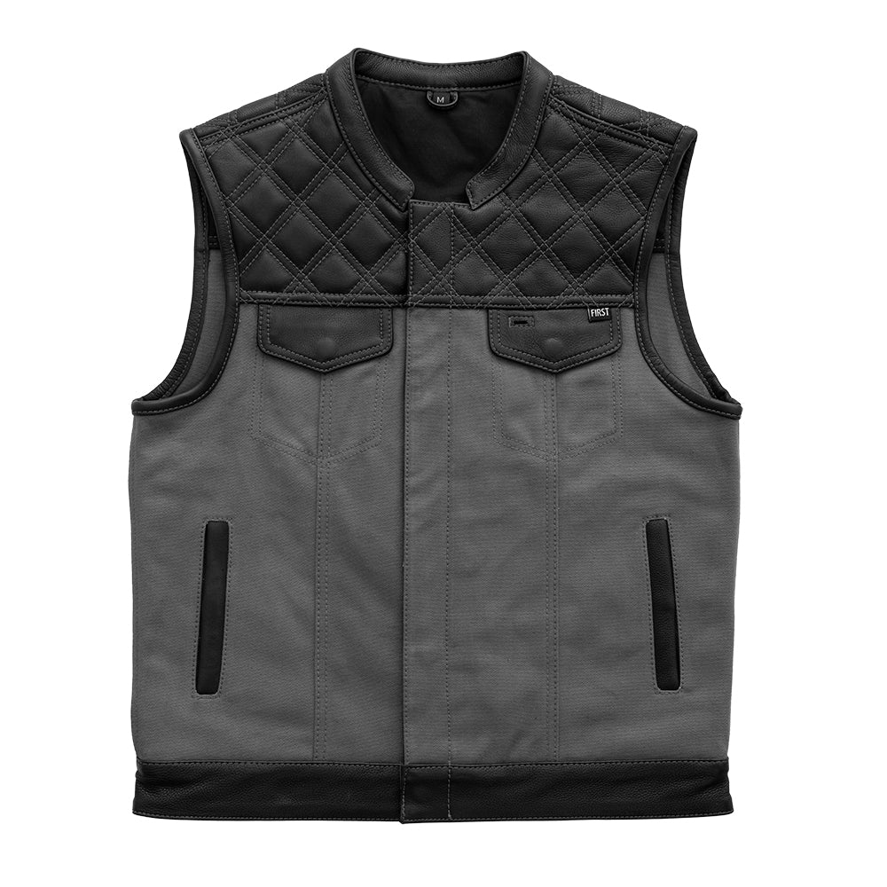 Hunt Club Motorcycle Leather Canvas Vest Grey