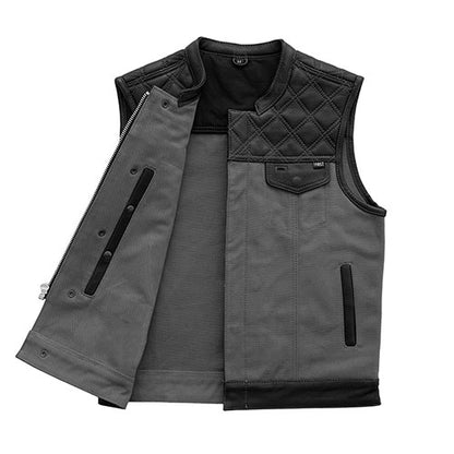 Hunt Club Motorcycle Leather Canvas Vest Grey