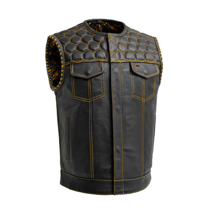 Hornet Men's Club Style Leather Vest - Gold