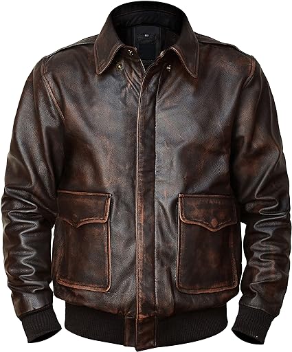 Mens  Leather Jacket  Air Force Flight Pilot Aviator  Brown Bomber Leather jacket