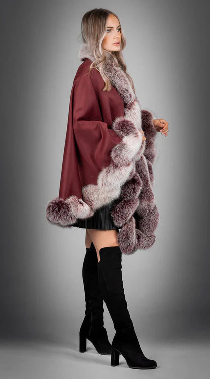 Limited Edition Cashmere & Fox Fur Spiral Cape - Bordeaux