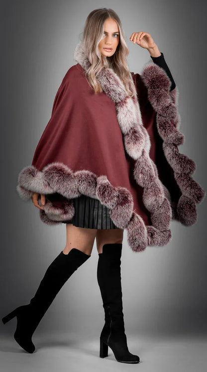 Limited Edition Cashmere & Fox Fur Spiral Cape - Bordeaux