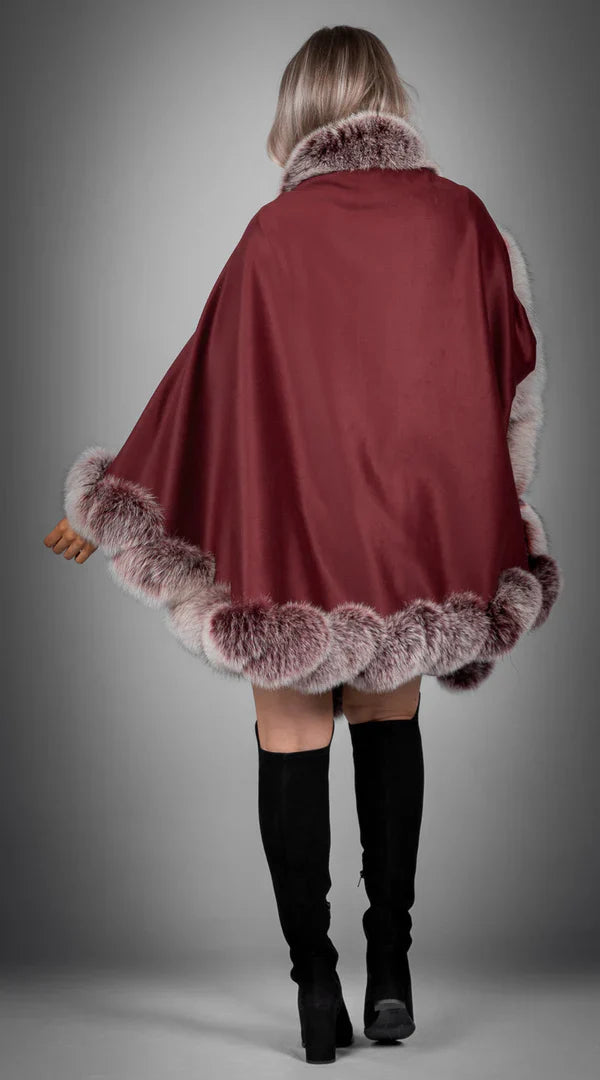 Limited Edition Cashmere & Fox Fur Spiral Cape - Bordeaux