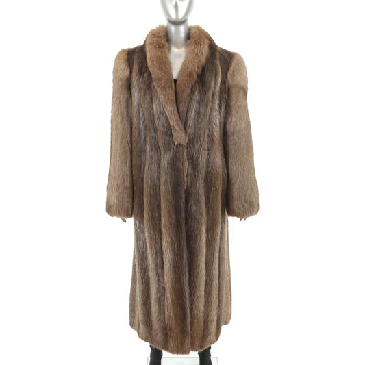 Women's Brown Beaver Fur Coat - Luxurious Fox Collar and Sleeves | Premium Outerwear