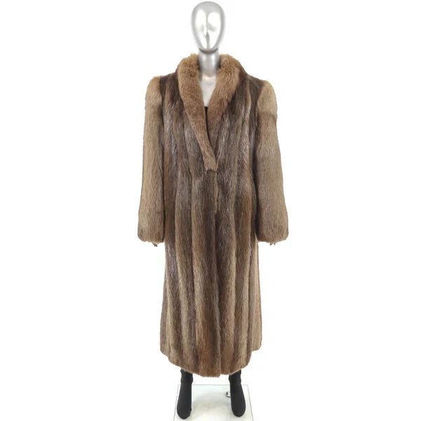 Women's Brown Beaver Fur Coat - Luxurious Fox Collar and Sleeves | Premium Outerwear