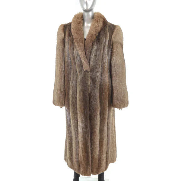 Women's Brown Beaver Fur Coat - Luxurious Fox Collar and Sleeves | Premium Outerwear