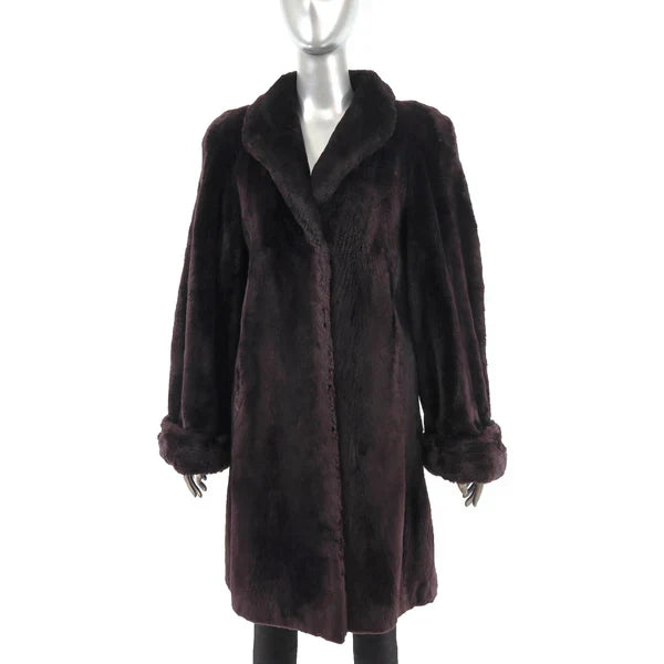 Women's Purple Sheared Beaver Fur Coat - Luxury Fur Outerwear