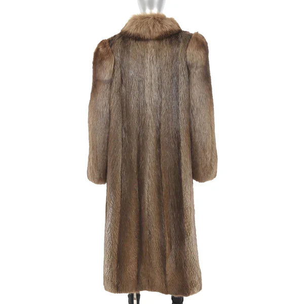 Women's Brown Beaver Fur Coat - Luxurious Fox Collar and Sleeves | Premium Outerwear