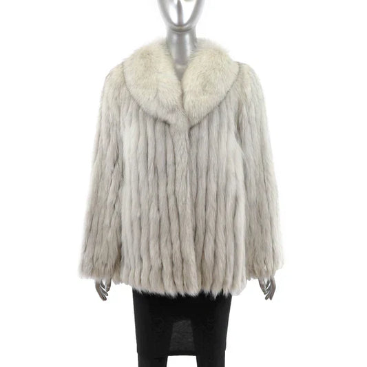 Women's Blue Fox Fur Jacket - Luxury Outerwear