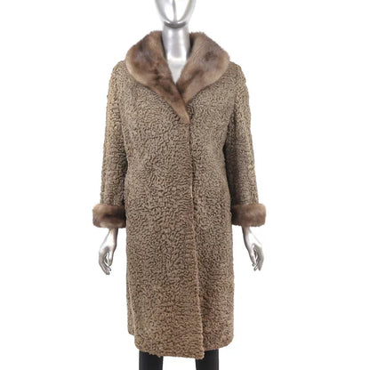 Women's Persian Lamb Fur Coat with Mink Trim