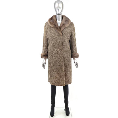 Women's Persian Lamb Fur Coat with Mink Trim