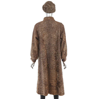 Women's Brown Persian Lamb Fur Coat with Matching Hat