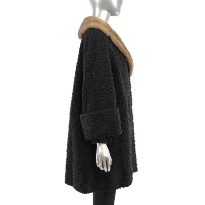 Women's Black Persian Lamb Fur Coat with Mink Collar