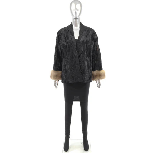 Women's Black Persian Lamb Fur Jacket - Sable Cuffs | Luxury Fur Coats