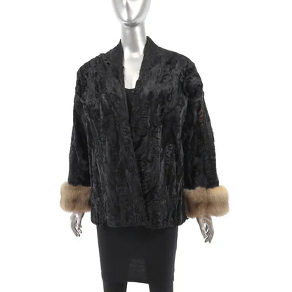 Women's Black Persian Lamb Fur Jacket - Sable Cuffs | Luxury Fur Coats