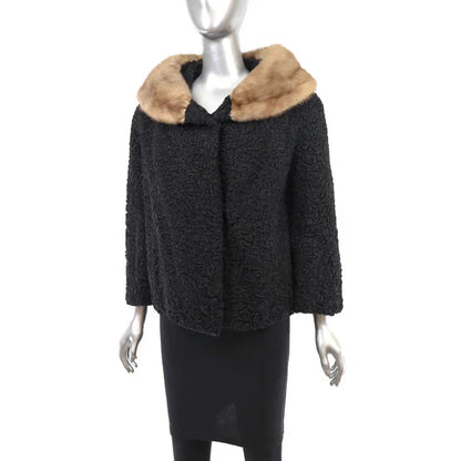 Mink Collar With Persian Lamb Fur Jacket