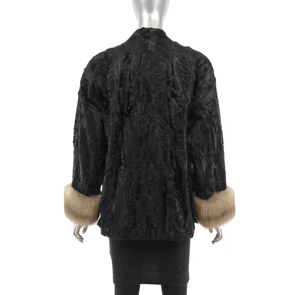 Women's Black Persian Lamb Fur Jacket - Sable Cuffs | Luxury Fur Coats