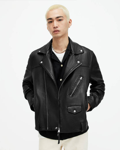 Warner Relaxed Fit Leather Biker Jacket