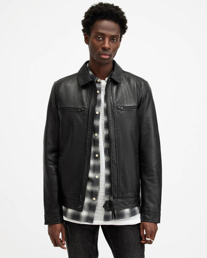 Luck Slim Front Zip Up Leather Jacket