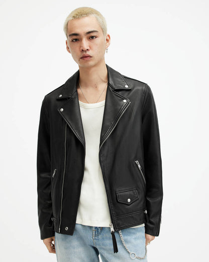 Milo Asymmetric Zip Leather Biker Jacket