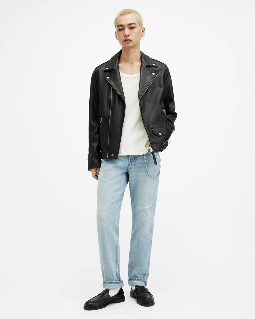 Milo Asymmetric Zip Leather Biker Jacket