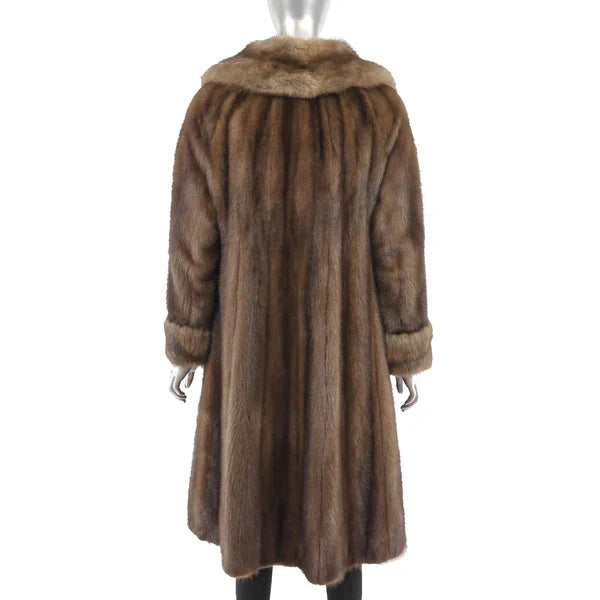 Luxurious Women's Brown Mink Fur Coat with Sable Collar and Cuffs