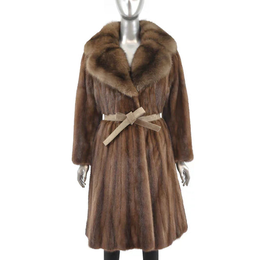 Women's Brown Mink Fur Coat with Sable Collar - Luxury Fur Outerwear