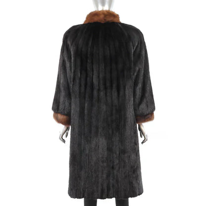 Women's Black Mink Fur Coat with Sable Trim - Luxurious Outerwear