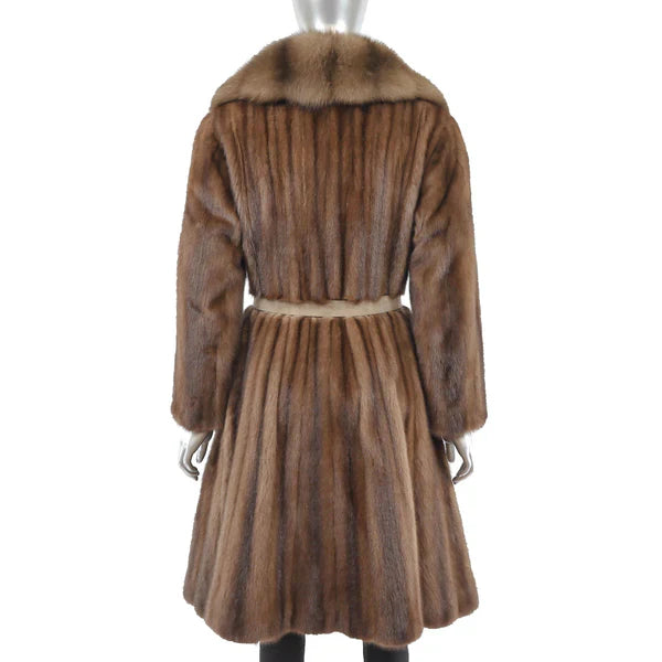 Women's Brown Mink Fur Coat with Sable Collar - Luxury Fur Outerwear