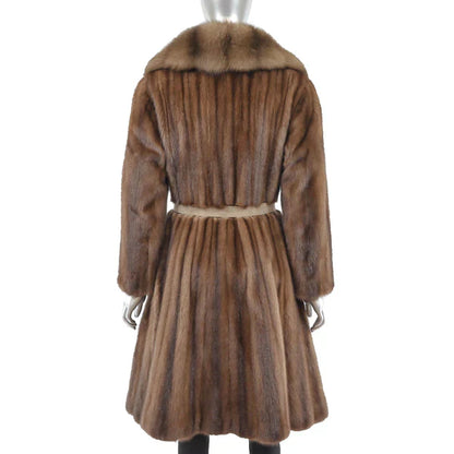 Women's Brown Mink Fur Coat with Sable Collar - Luxury Fur Outerwear