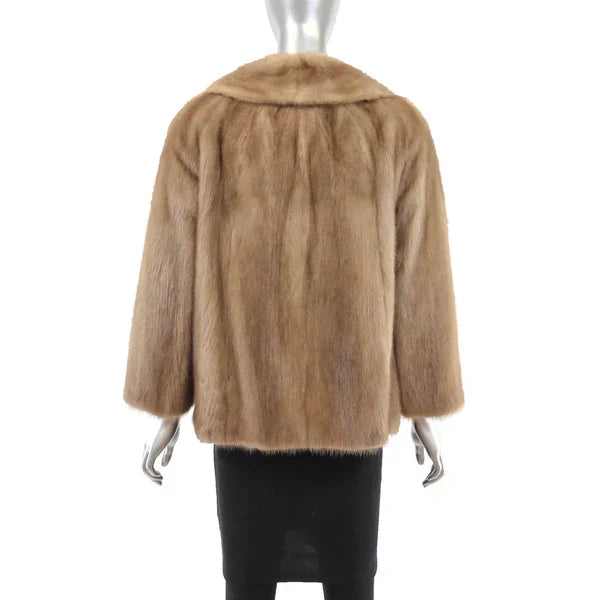 Women's Light Brown Mink Fur Jacket - Raccoon Fur Collar