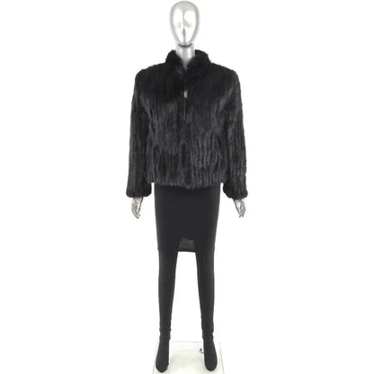 Black Corded Mink Fur Jacket - Gift For Her