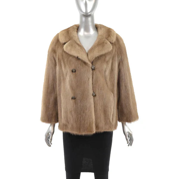 Women's Light Brown Mink Fur Jacket - Raccoon Fur Collar