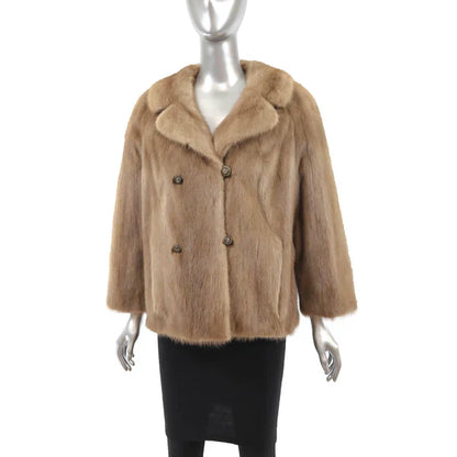 Women's Light Brown Mink Fur Jacket - Raccoon Fur Collar