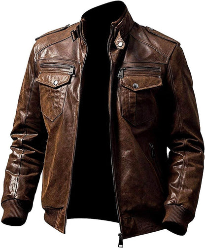 Cafe Racer Brown Retro Biker Jacket aMotorcycle Distressed Sheep Leather Jacket