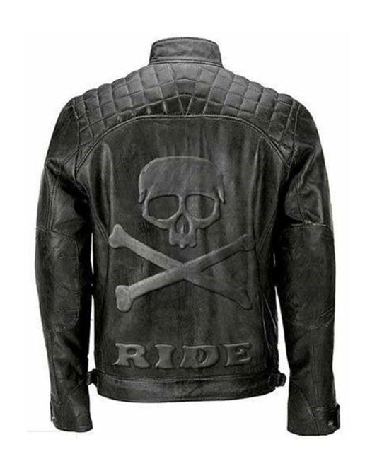 Men's Distressed Black Skull Rider Leather Jacket