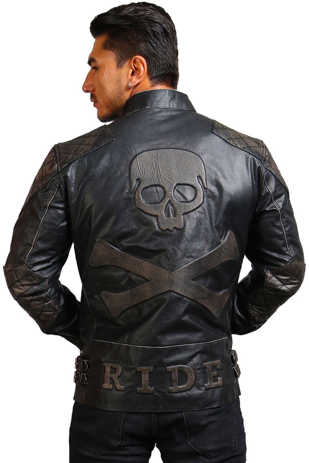 Skull Leather Jacket Embossed Skull Motorcycle Jacket Men Skeleton Jacket