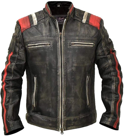 New Men's Moto Cafe Racer Retro Distressed Vintage Style Motorcycle Biker Jacket