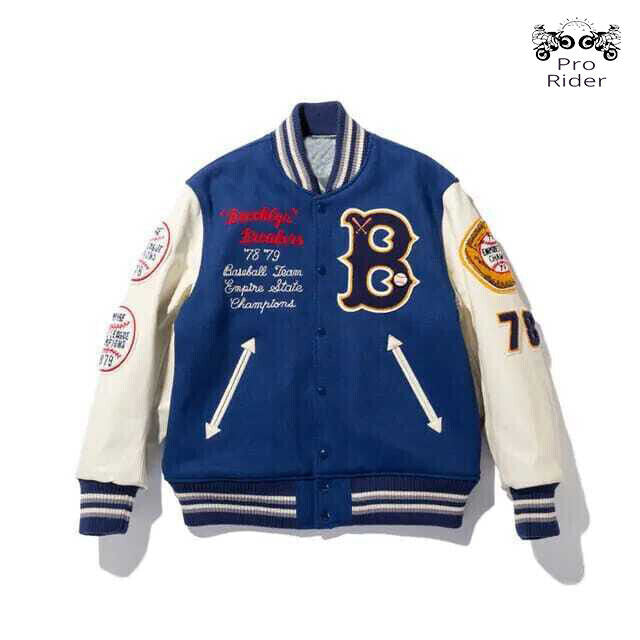 Men Varsity Blue Wool Body & Leather Sleeves Jacket