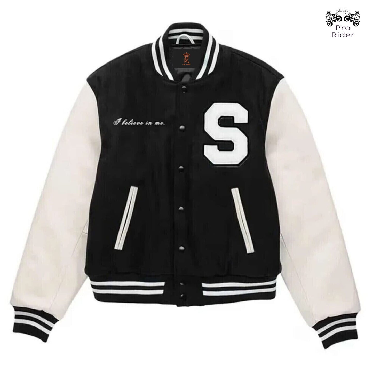 Men Varsity Letterman Black Wool Body & Leather Sleeves Jackets