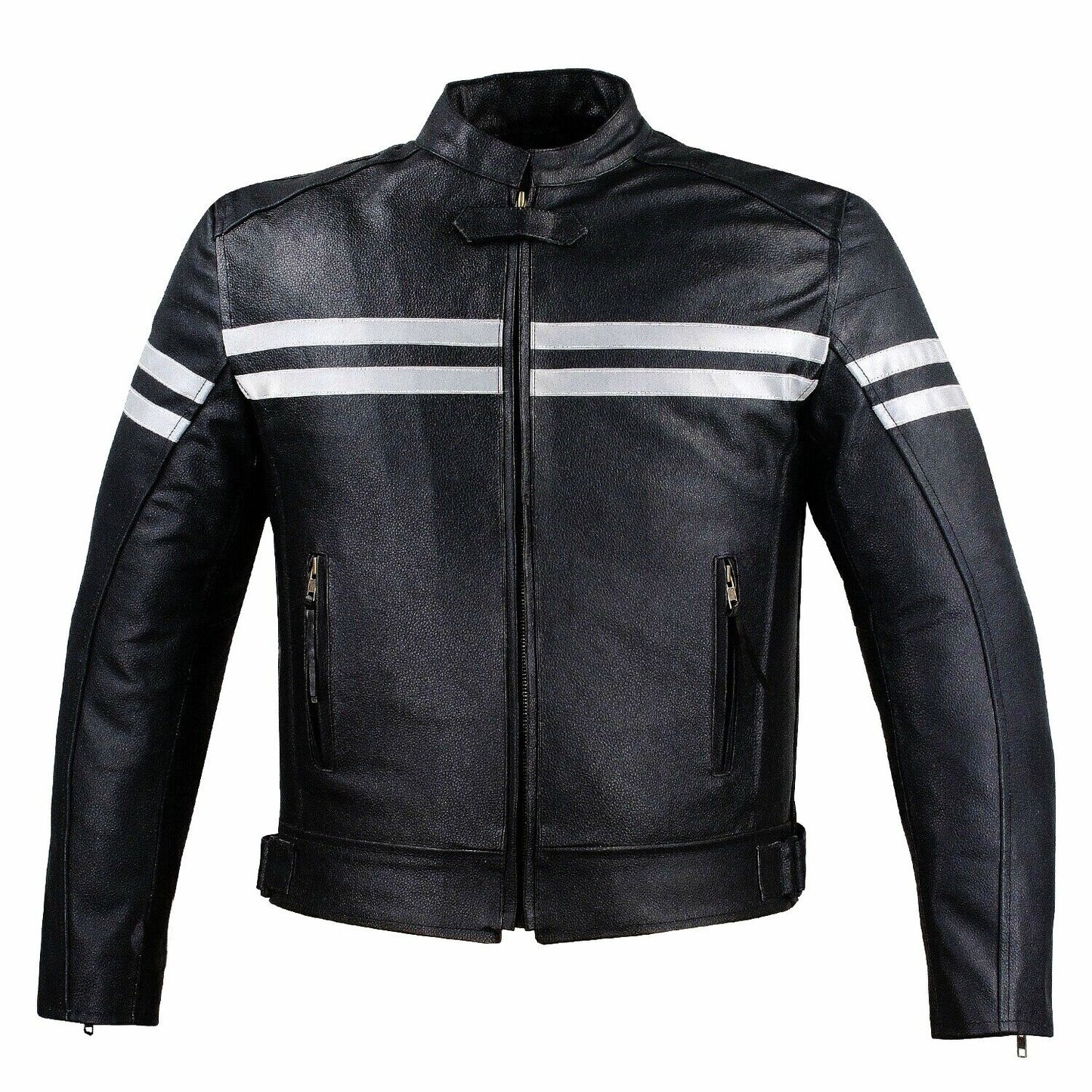 Motorcycle Leather Jacket For Men Black Moto Riding Racer Retro Biker