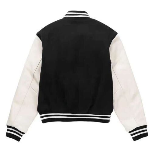 Men Varsity Letterman Black Wool Body & Leather Sleeves Jackets