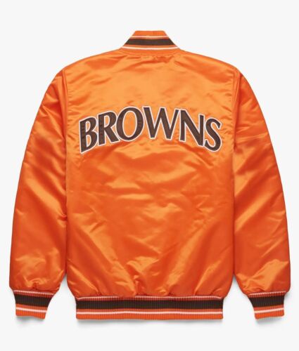 NFL Cleveland Browns Letterman Orange Satin Baseball Bomber Varsity Jacket