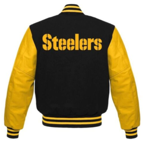 NFL Pittsburgh Steelers Letterman Varsity Jacket Wool with Real Leather Sleeves