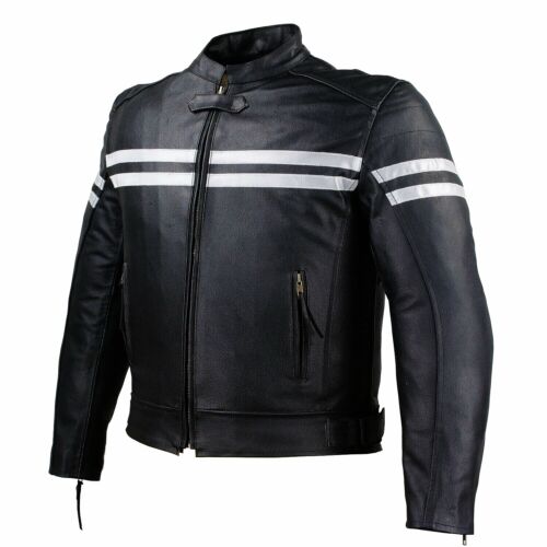 Motorcycle Leather Jacket For Men Black Moto Riding Racer Retro Biker