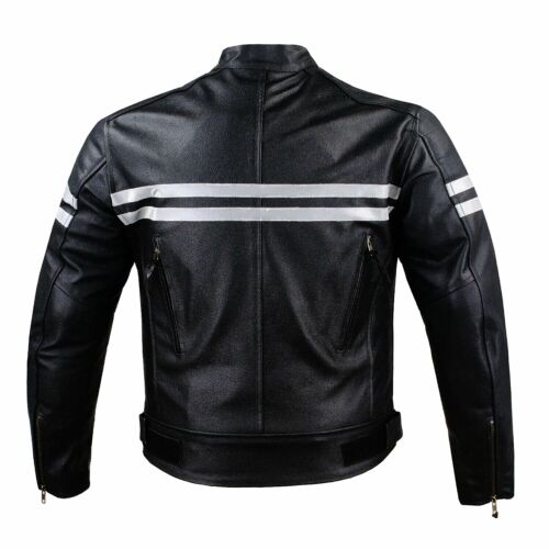 Motorcycle Leather Jacket For Men Black Moto Riding Racer Retro Biker