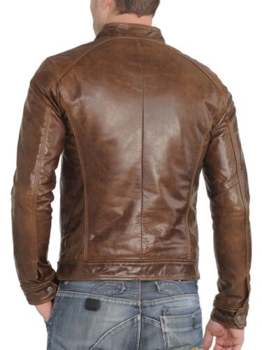 New Men's Real Brown Lambskin Leather Jacket Motorcycle Jacket