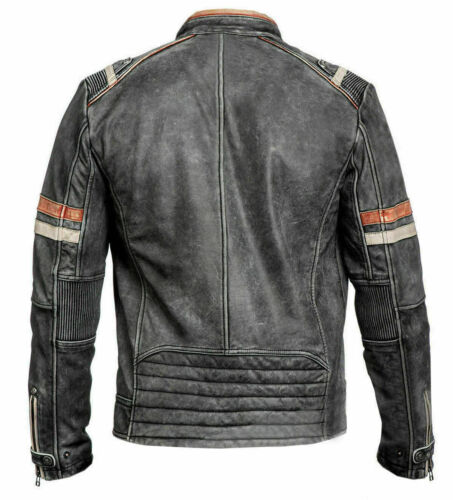 Mens Vintage Retro 2 Real Leather Biker Motorcycle Distressed Cafe Racer Jacket