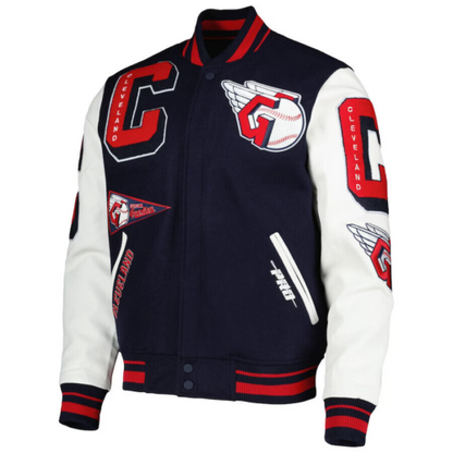 Men's Letterman Cleveland Guardians Standard Navy and White Varsity Jacket