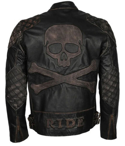 Skull Leather Jacket Embossed Skull Motorcycle Jacket Men Skeleton Jacket